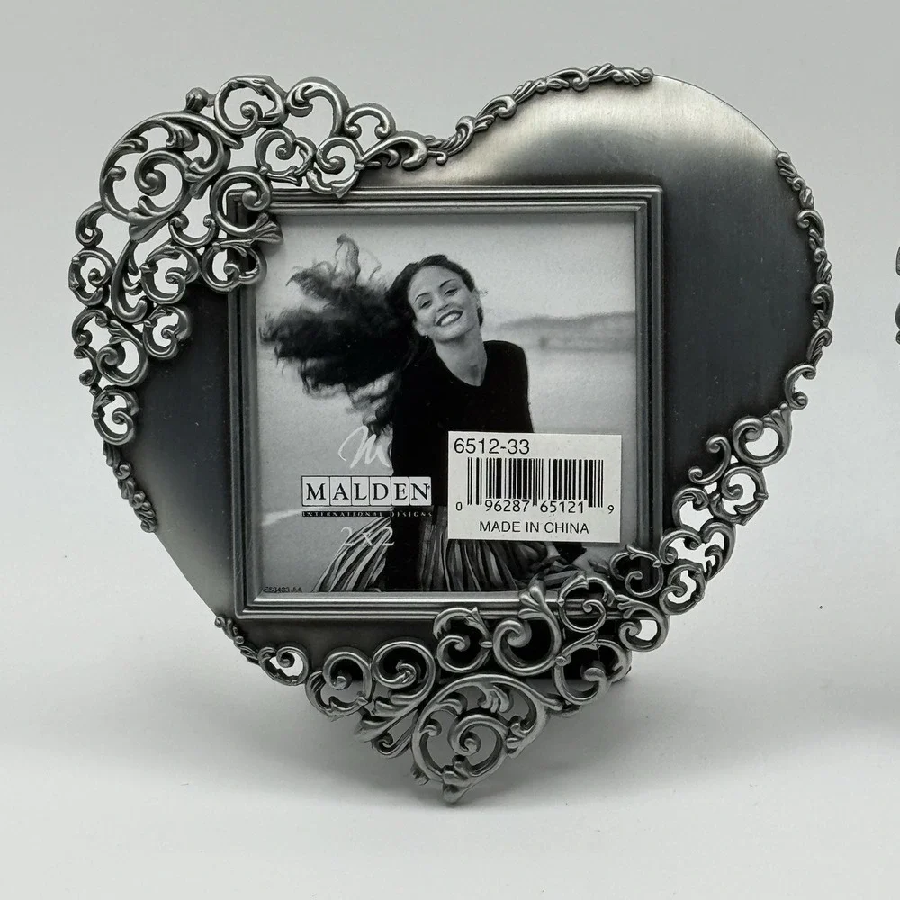 Pair of NWT Malden International Designs Pewter Heart Photo Frames